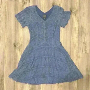 Rabbit Rabbit Rabbit Blue Lace Short Sleeve V Neck A Line Mini Dress Size 8